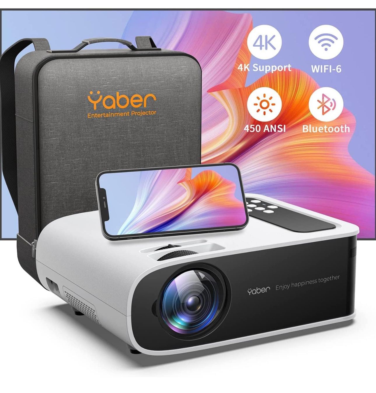 Projector Wifi 6 Bluetooth YABER Pro V8 450 ANSI Lumen Native 1080P HD Projector,4K Supported,4P/4D Keystone Correction,-50% Zoom,250" Display Home & 