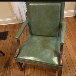 ANTIQUE Hickory Chair Co 1960s Leather Arm Chair Green 