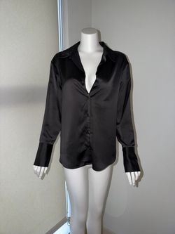 Relaxed Fit Satin Button Up Shirt