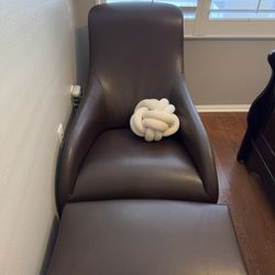 Italian Designer Leather Arm chair with ottoman 