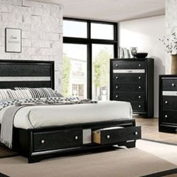 Brand New Black 4pc Queen Bedroom Set (Available In Eastern King)
