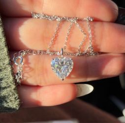 5ct heart cut real large Moissanite stone vvs1 necklace 16-18”