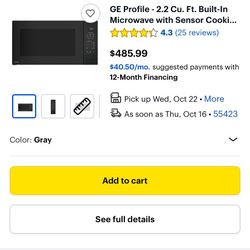 Ge Profile Incabinet  Microwave 