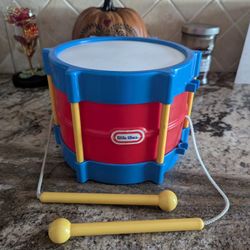 Little Tikes-Drum-2 Drum Sticks-Red & Blue 1980's Vintage-As Shown