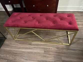 Tufted Velvet Bench with Gold Metal Base