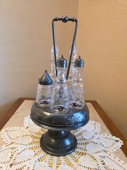 Antique Victorian Silverplate 5-Bottle Revolving Castor Set - Complete