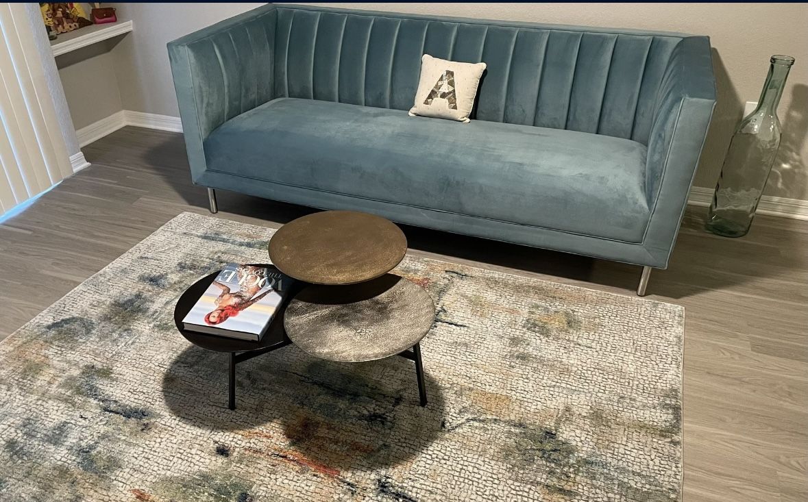 Modern Teal Velvet Sofa β Excellent Condition