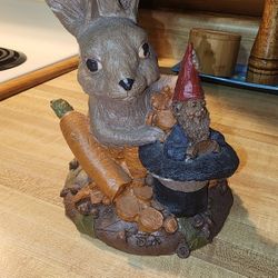 Authentic Signed Tom Clark Haredini & Trickx Gnome and Bunny Sculpture Hand Carved Decor