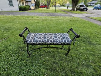Refinished Unique Heavy  Antique Wrought Iron Patio Bench With The Cushion 