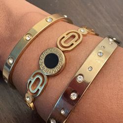 Elegant Gold color Bracelet Set with Crystal Accents (3 bracelets)