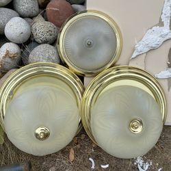 3 Brass Frosted Glass Ceiling Lamps VG Cond $25