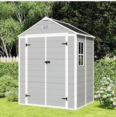New in Box 6 x 5 FT Outdoor Storage Shed, Resin Shed with Windows, Lockable Door and Vents, Tool She
