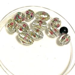 Rose Czech Foil Glass Bead Lot Of 12