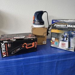 Spray paint gun, polisher and chainsaw bundle
