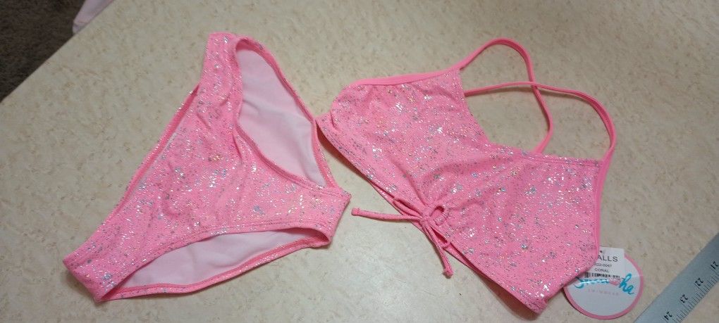Shell Ha Swimsuit Pink Size 12 Girls 2 Pcs New