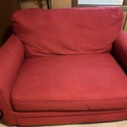 Moving Sale – Everything Must Go: Red Accent Loveseat Chair