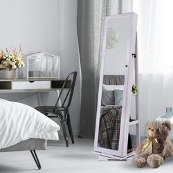 Brand New In Box Jewelry Armoire With Storage Shelfves,360 Rotation, With Full Size Free Standing Mirror For $165