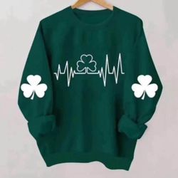 Women’s XL Green “Irish Heartbeat” Crewneck Sweatshirt, NEW