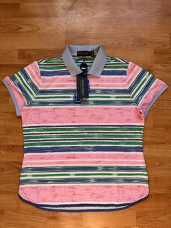 RLX Ralph Lauren Women’s Tailored Fit Striped Jersey Polo Golf  Shirt Size L