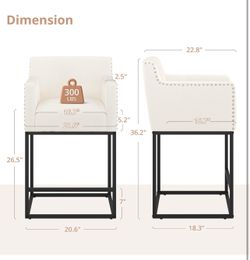 LUE BONA 26''H Counter Height Bar Stools Set of 2，Modern Barstools with Open Arms, Black Metal Frames, Linen Fabric Upholstered Bar Stool for Kitchen