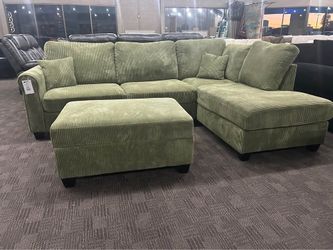 BLACK FRIDAY SALE!! Sage green sectional sofa w/ chaise and storage ottoman