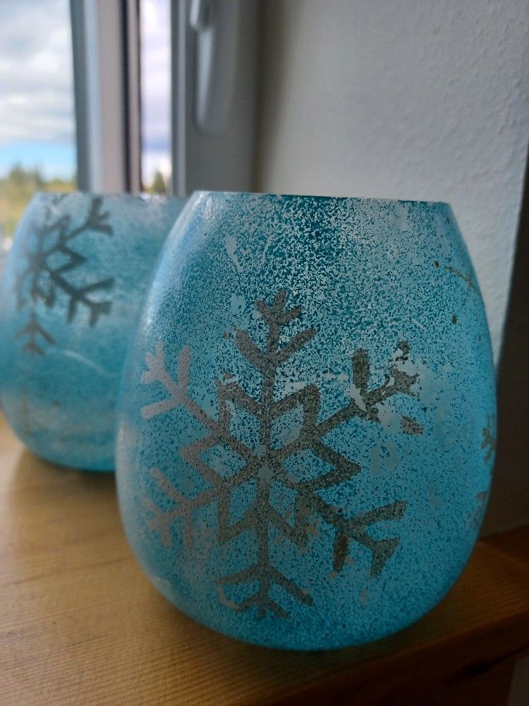 Light Blue Glass Candle Holders