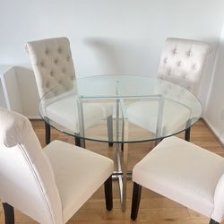 ** Glass Chrome Round Dining Table with Chairs**