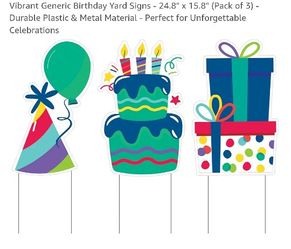 Birthday Party Yard Sign Vibrant Generic 3 Pack