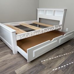White Full Bed With Trundle 