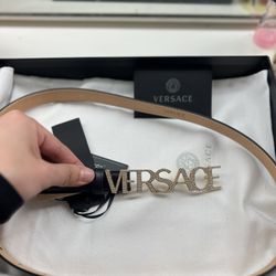 Versace Logo Crystal-Embellished Leather Belt For Women