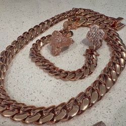 20mm Miami Cuban Link Rose Gold Plated Chain & Bracelet Set