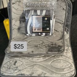 New 15pc Memory Foam Bath Rug Set ❗️Includes: Mat 20x30 & 17x24, Shower Curtain: 72x72 & 12 Chrome Hooks ❗️