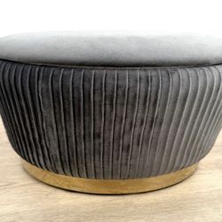 Modern Round Velvet Accent Ottoman - Blue/Gray with Gold Base – Small Modern Glam Luxe Seating