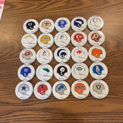 1972 NFL Gatorade Bottle Lids , 25 Total, Just Missing St Louis Cardinals Great Cond
