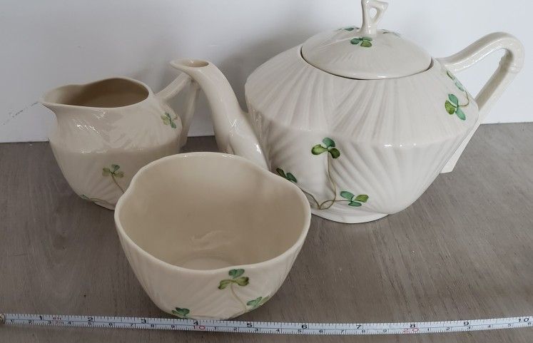 Belleek Original Flawless Teaset, Irish SHAMROCK SET