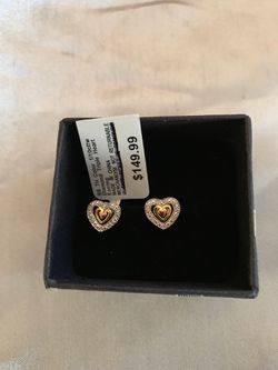 Earrings sterling silver tri color 1/10 Cygwin diamond triple heart