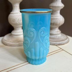 Vintage Avon Bristol Blue Opalescent Tumbler with gold trim, 1970