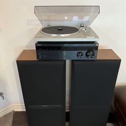 Technics Record Player, with Stereo Receiver and Tower Speakers 