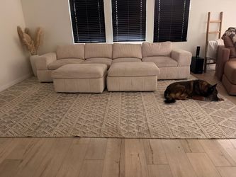 Beige Corduroy Sectional Sofa with Ottomans