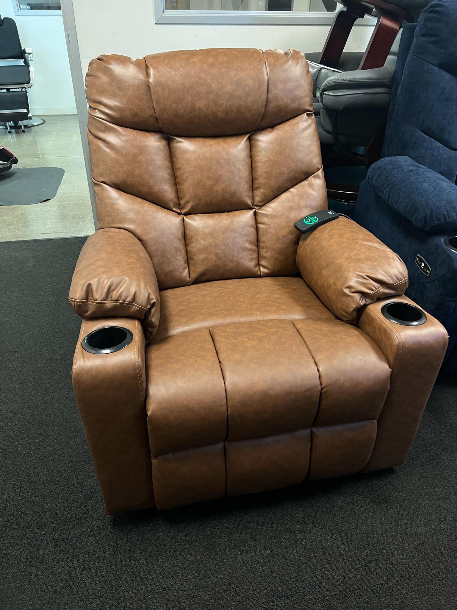 Brown Saddle Power Lift Recliner Chair w/ Cup Holders Dual USB