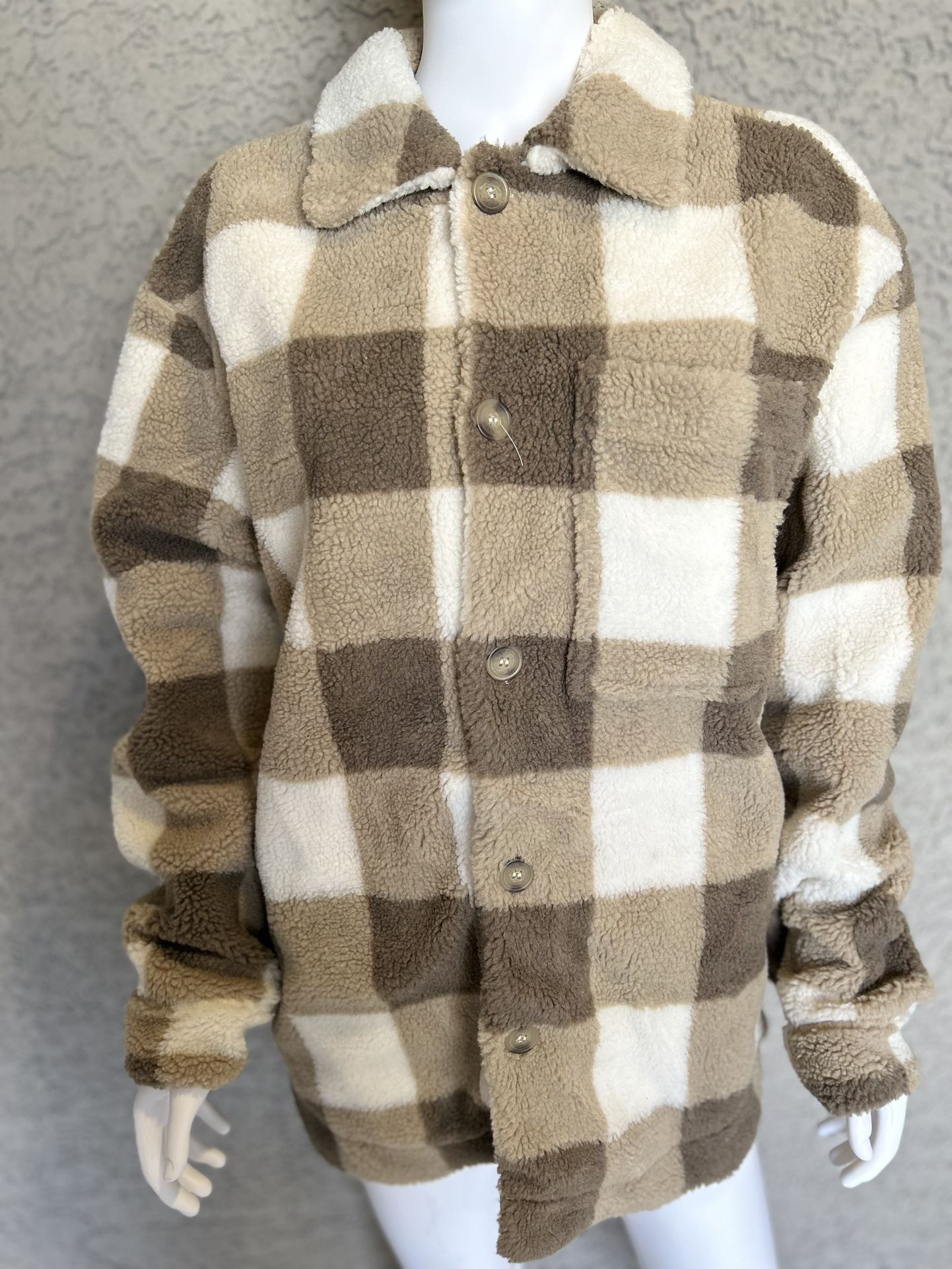H&M Men's Plaid Sherpa Shacket / Teddy Fleece Overshirt