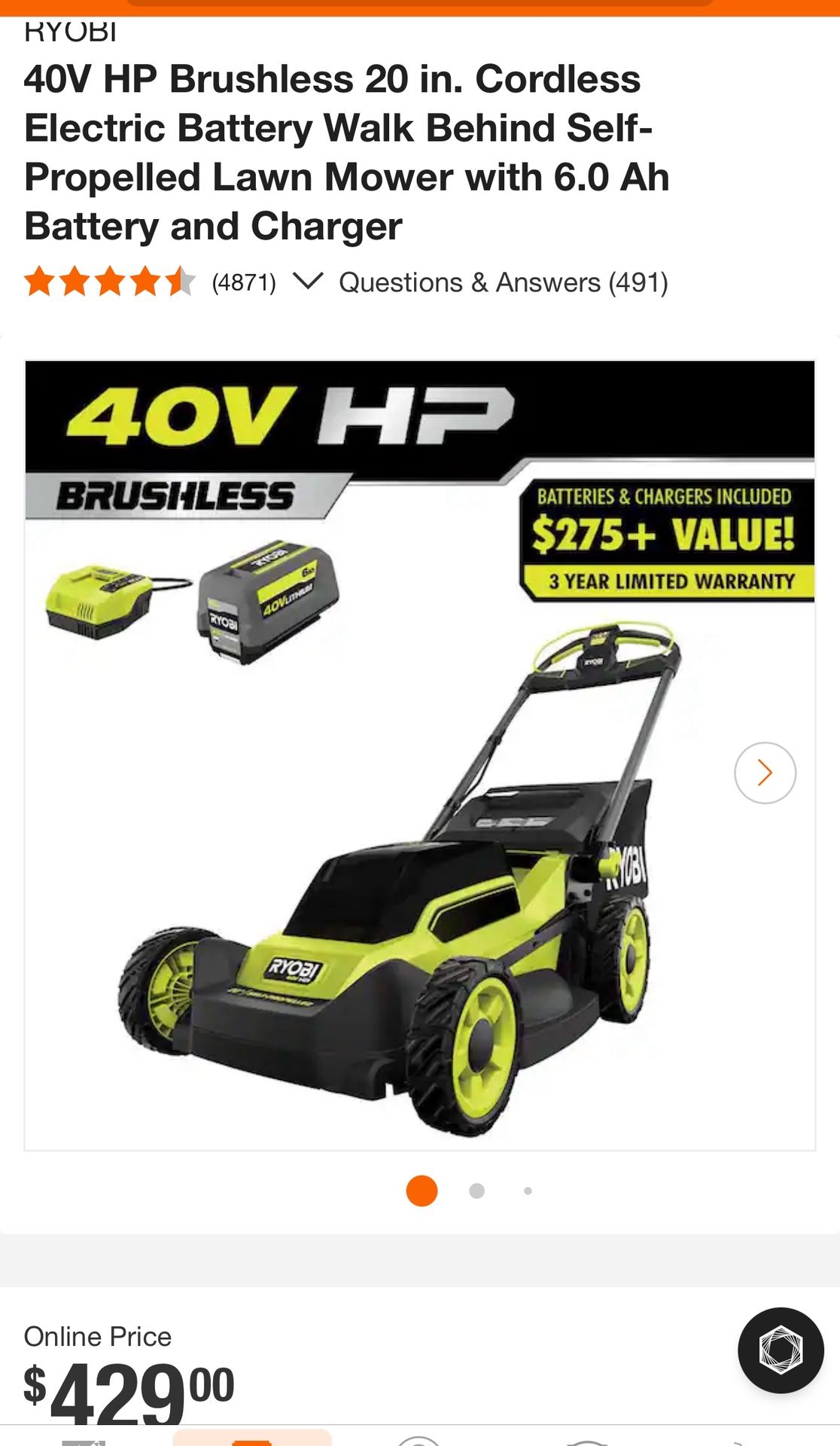 KYUBI 40V HP Brushless 20 in. Cordless Electric Battery Walk Behind Self-Propelled Lawn Mower with 6.0 Ah Battery and Charger