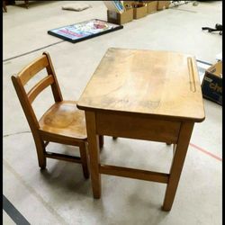 Hand Made Vintage  (Wood Kids ) Desk & Chair Set
