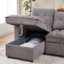 MH 78.75 Reclining Sofa, Pull-Out Sofa Bed with USB and tape-c charging ports, L-Shaped Sectional Sofa with Reclining Storage and Arm Side Organizer P