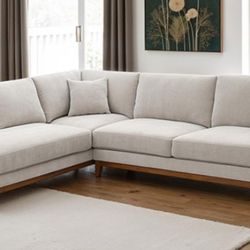 Brand New Grey Chenille Mid Century Modern Style Sectional Sofa 