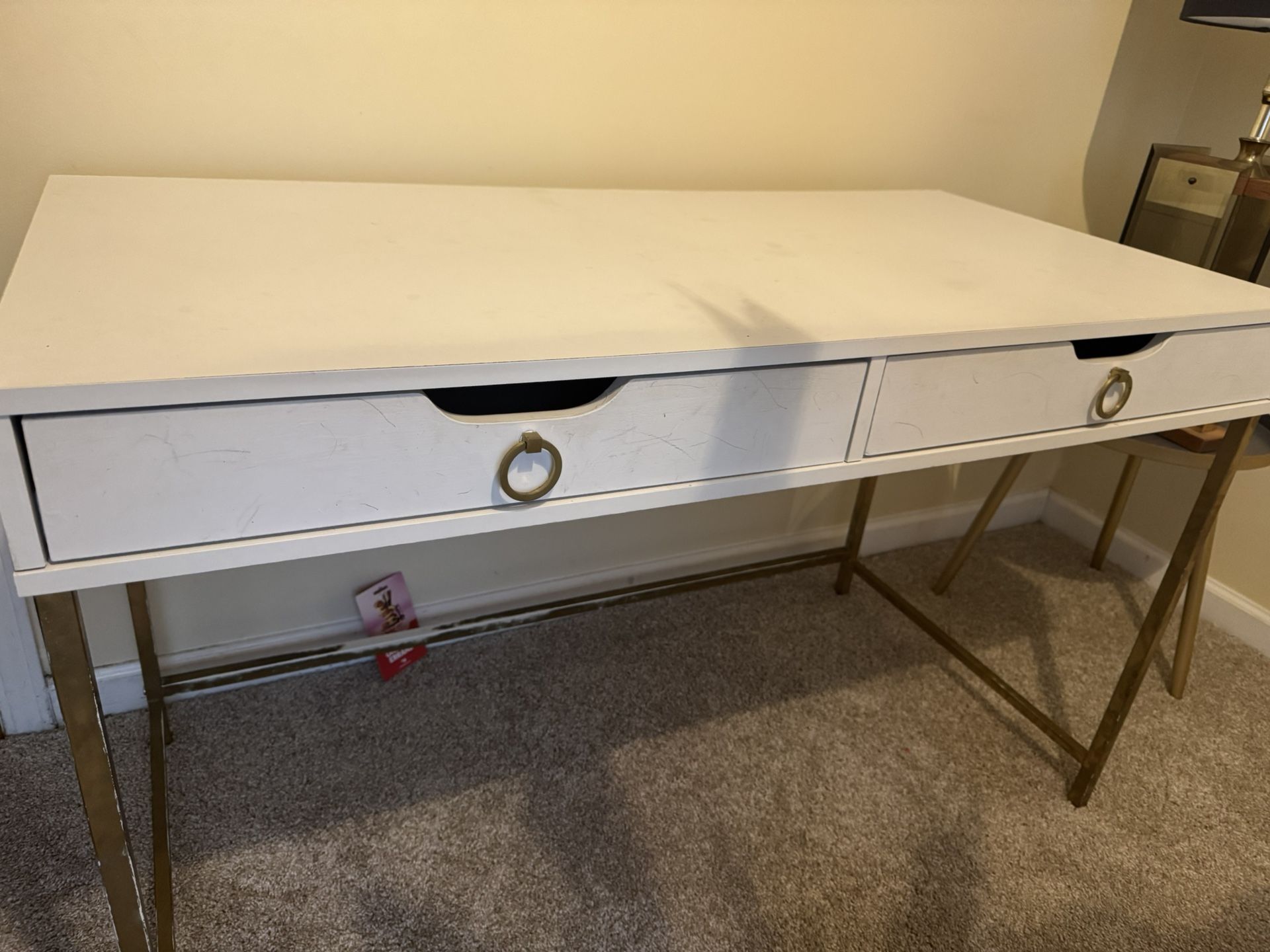 White Office Desk With Gold Trim