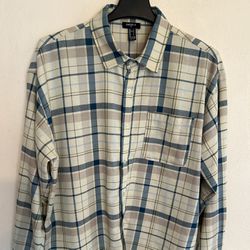 Forever 21 Men’s Shirt Long Sleeves Bottom Up Plaid Yellow And Blue Colors Size Large 