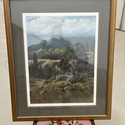 Vintage Framed Quail Landscape Art - Don Price "Family Outing" 1982