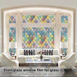 QHY Sunshine Colorful Rainbow Stained Glass Window Film Non-Adhesive Window Privacy Film