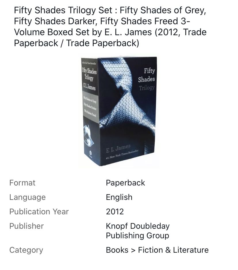 Fifty Shades Trilogy Set : Fifty Shades of Grey, Fifty Shades Darker, Fifty.... Condition is Like New